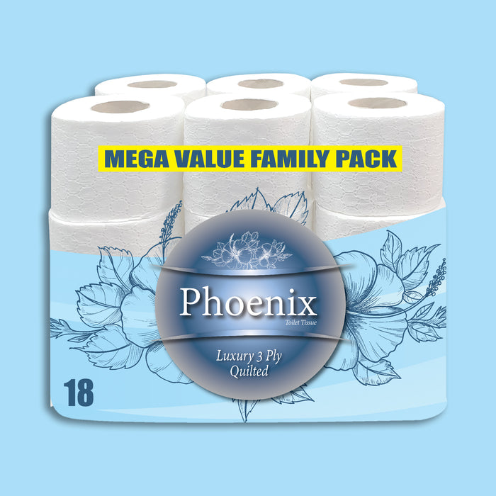 18 Rolls of Phoenix Quilted 2 Ply Soft White Toilet Paper Roll