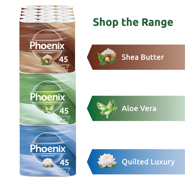 Phoenix Brand 9 Soft Luxury Toilet Rolls, Bulk Buy, Quilted White 3 Ply Toilet Paper - (9 x 1 Pack)