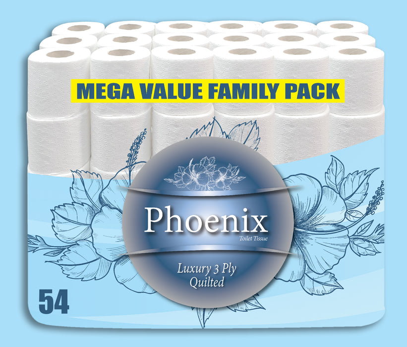 54 Rolls of Phoenix Quilted 2 Ply Soft White Toilet Paper Roll