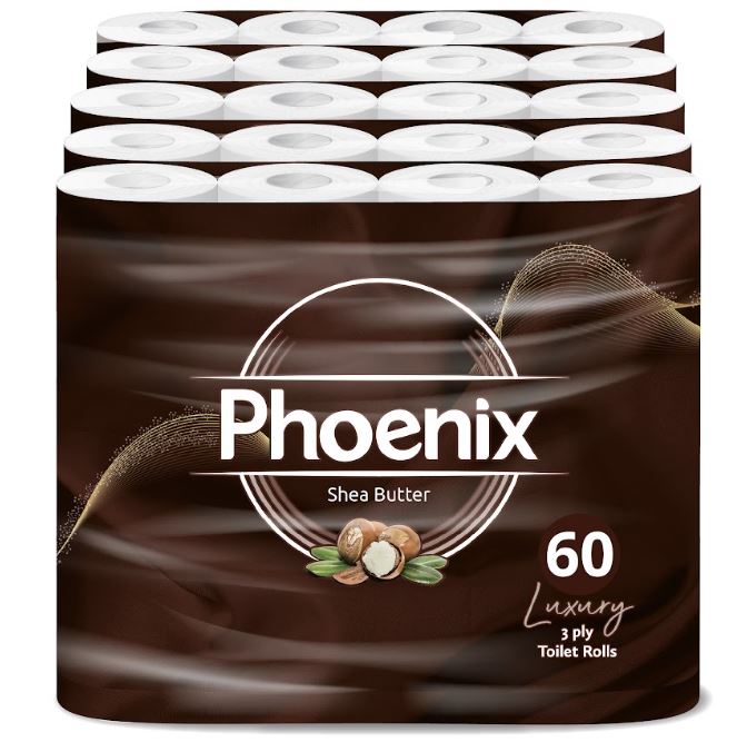 Phoenix Soft Shea Butter Fragranced Quilted White 3 Ply Toilet Paper (60 Pack)