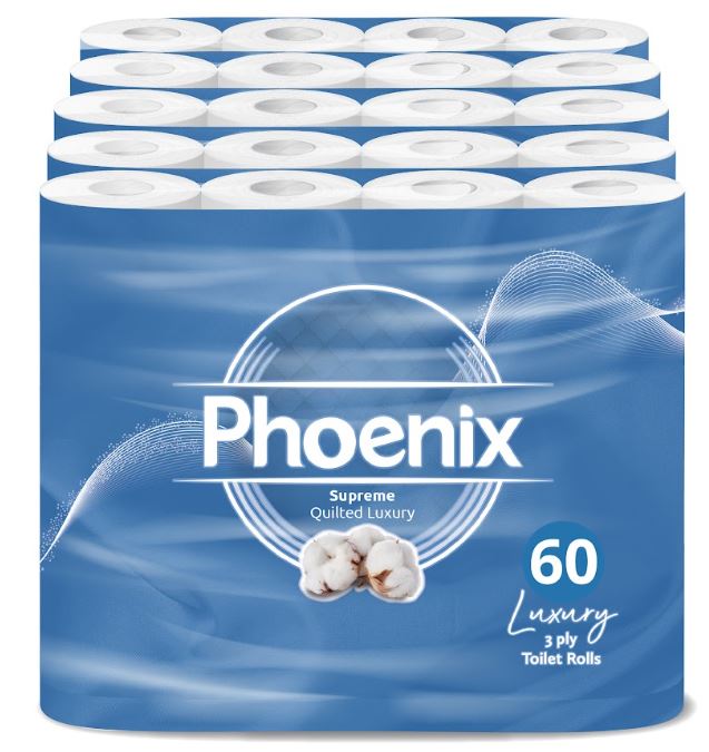 60 Roll Phoenix Soft Supreme Luxury Quilted 3 Ply Non-Fragranced Toilet Rolls