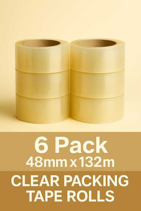 6 Pack Clear Packing Tape – 48mm x 132m Rolls for Packaging, Shipping & Storage