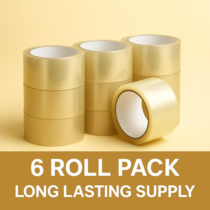 6 Pack Clear Packing Tape – 48mm x 132m Rolls for Packaging, Shipping & Storage