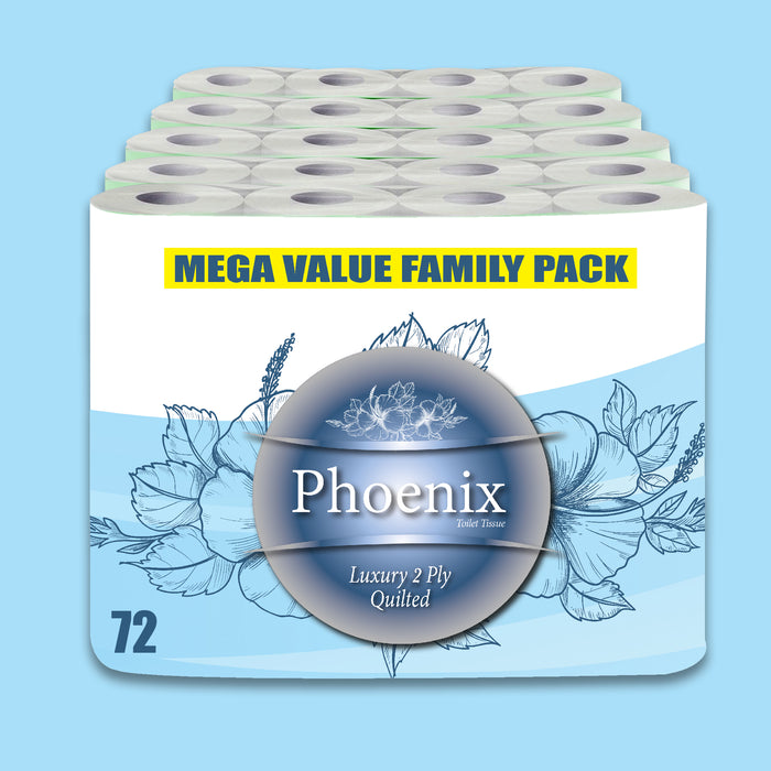 72 Rolls of Phoenix Quilted 2 Ply Soft White Toilet Paper Roll