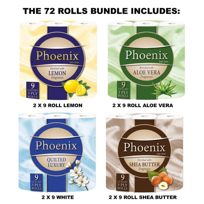 72 Rolls Bulk Buy - Variety Pack Quilted 3 Ply Fragranced Toilet Rolls