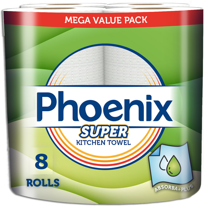 Phoenix Super Household Multi Purpose Kitchen Paper Towel 600 Super Absorbent Sheets (8 Count)
