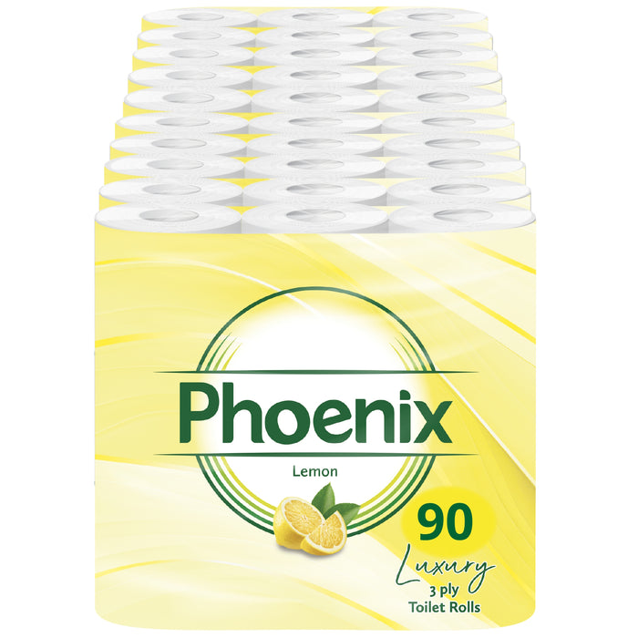 90 Roll Bulk Buy - Quilted 3 Ply Lemon Fragranced Toilet Rolls