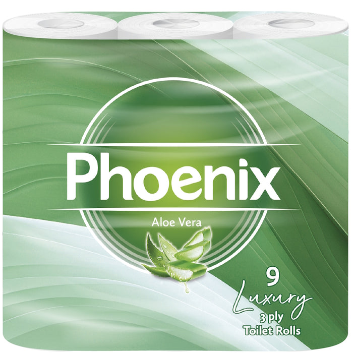 Phoenix Brand 9 Soft Luxury Toilet Rolls, Aloe Vera Fragranced Quilted White 3 Ply Toilet Paper - (9 x 1 Pack)