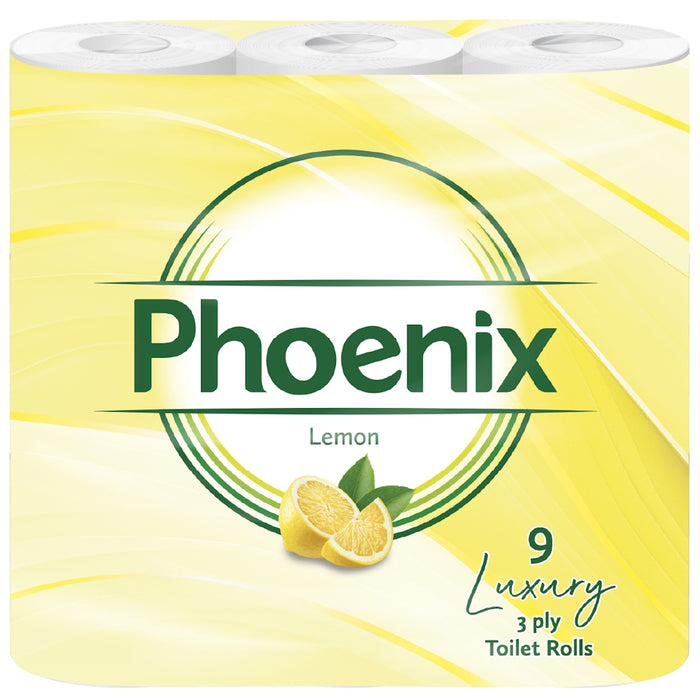 Phoenix Brand 9 Soft Luxury Toilet Rolls, Lemon Fragranced Quilted White 3 Ply Toilet Paper - (9 x 1 Pack)