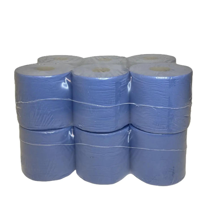 12 x 100M Blue Centre Feed 2 Ply Embossed Paper Pull Rolls Kitchen Towel