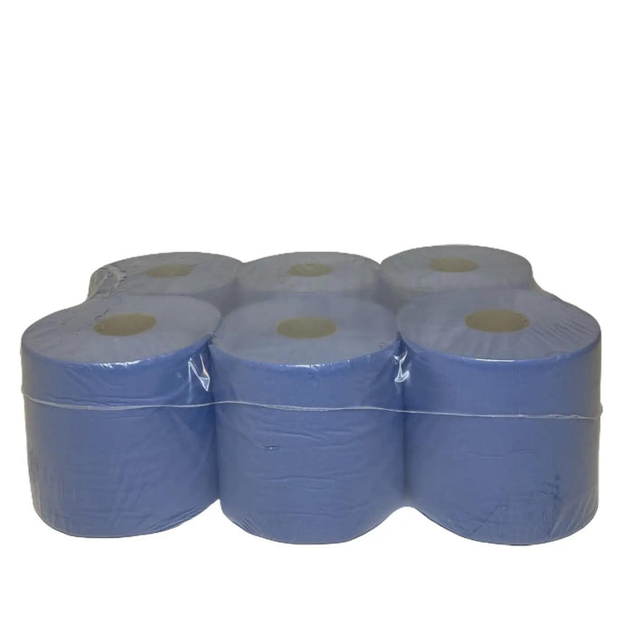 6 x 100M Blue Centre Feed 2 Ply Embossed Paper Pull Rolls Kitchen Towel