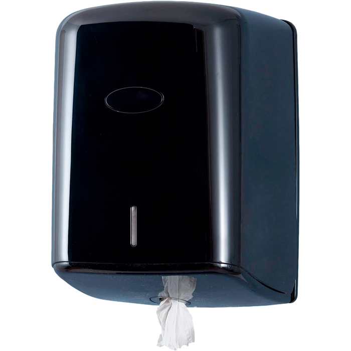 Black Wall Mounted Paper Towel Dispenser with a Centrefeed Blue Roll