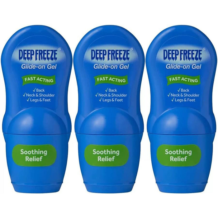 Deep Freeze Pain Relief Glide-On Gel, Cold Gel Roll On, 3 x 50g (Pack of 3)