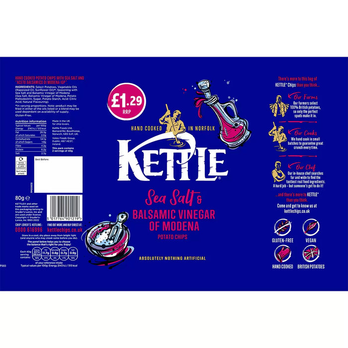 Kettle Hand Cooked Sea Salt & Vinegar Chips 12 x 80g