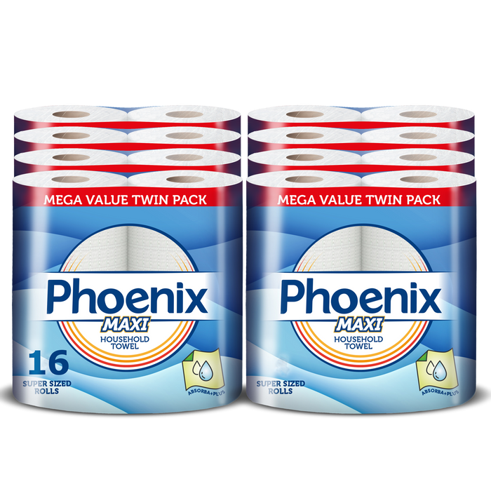 Phoenix Maxi Household Multi Purpose Kitchen Paper Towel, 600 Super Sized Sheets (16 Count)