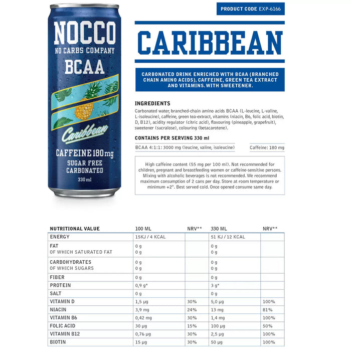 NOCCO BCAA Caribbean Drink, 12 x 330ml