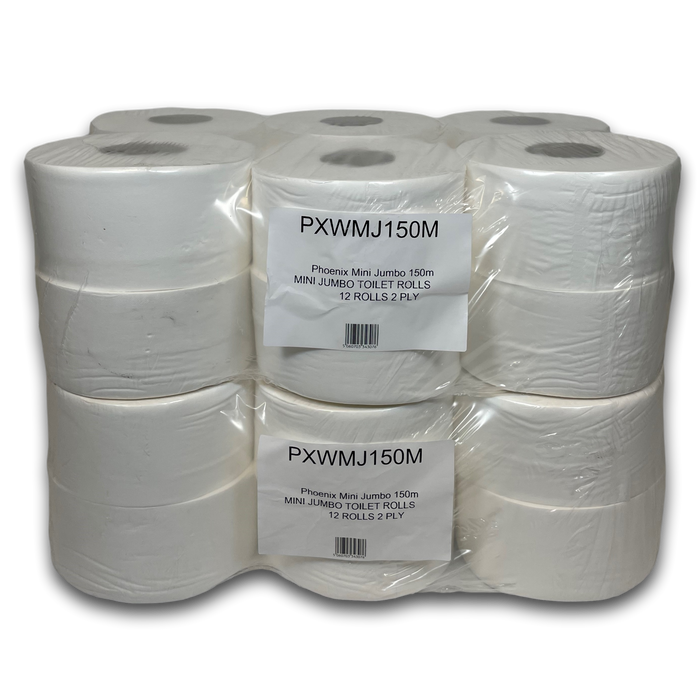 Phoenix Mini Jumbo 150m 2 Ply 2 x 12 Rolls (24 Rolls, 21,168 sheets)