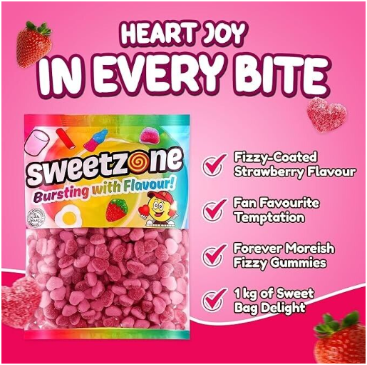 Sweetzone Fizzy Strawberry Hearts 1kg