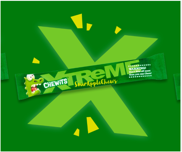 Chewits Xtreme Extremely Sour Apple Chews Packs 34g