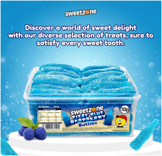 Sweetzone Giant Fizzy Blue Raspberry Bottles Tub