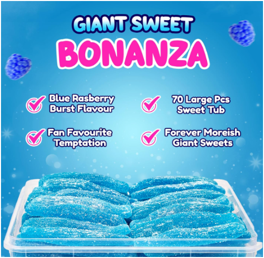 Sweetzone Giant Fizzy Blue Raspberry Bottles Tub