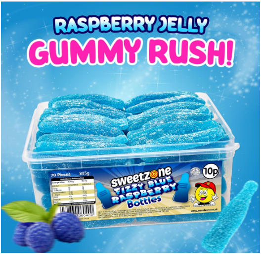 Sweetzone Giant Fizzy Blue Raspberry Bottles Tub