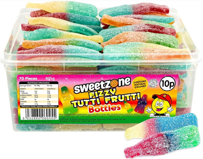 Sweetzone Fizzy Tutti Frutti Bottles Tub 805g