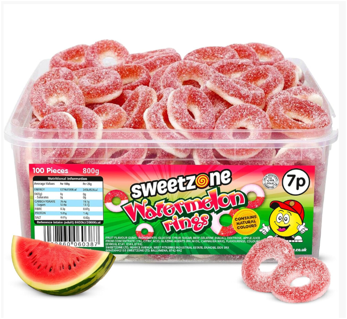 Sweetzone Watermelon Rings Tub 800g