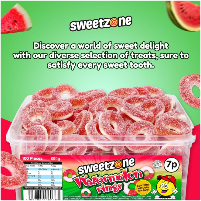 Sweetzone Watermelon Rings Tub 800g