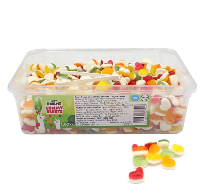 Candy Realms Gummy Hearts Tub 1.02kg 