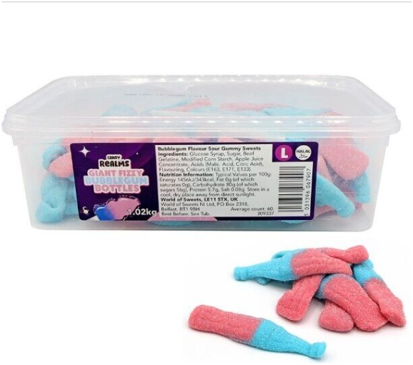 Candy Realms Giant Fizzy Bubblegum Bottles Tub 1.02 kg