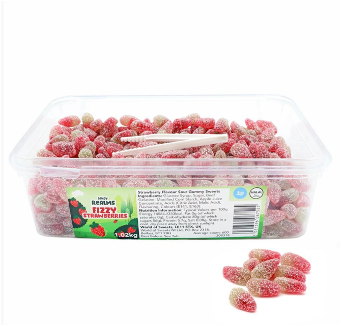 Candy Realms Fizzy Strawberries Tub 1.02kg   