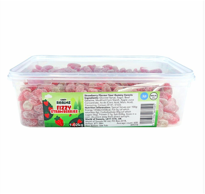 Candy Realms Fizzy Strawberries Tub 1.02kg   