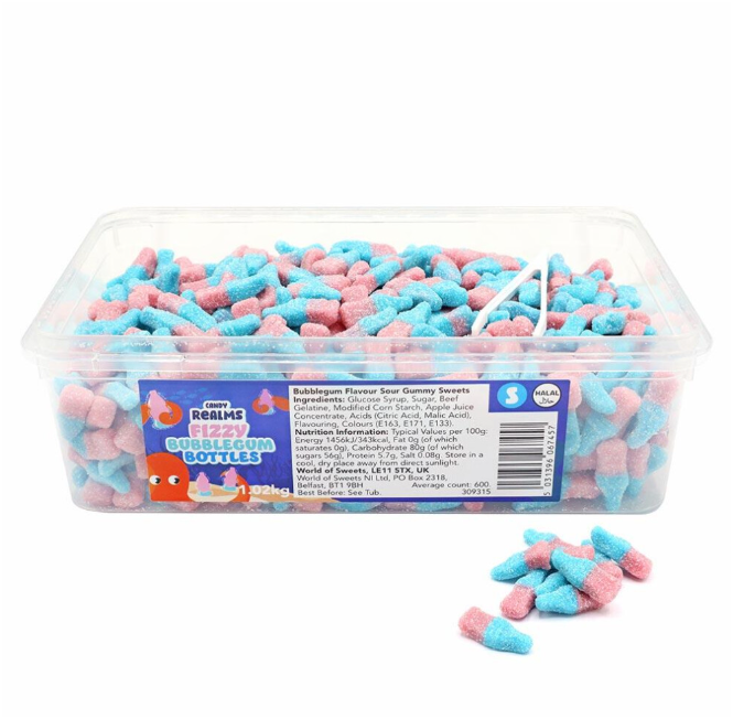 Candy Realms Fizzy Bubblegum Bottles Tub 1.02kg