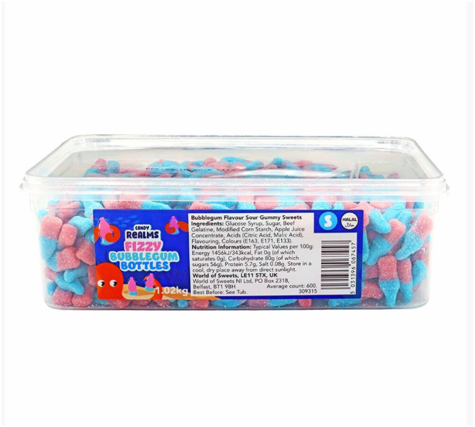 Candy Realms Fizzy Bubblegum Bottles Tub 1.02kg