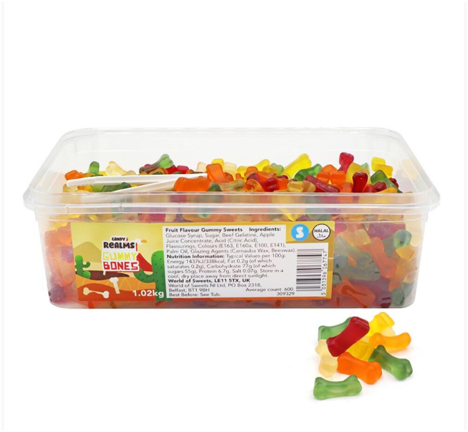 Candy Realms Gummy Bones Tub 1.02kg