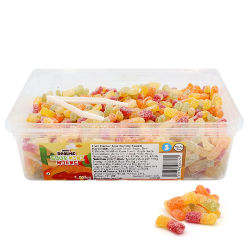 Candy Realms Sour Mini Worms Tub 1.02kg