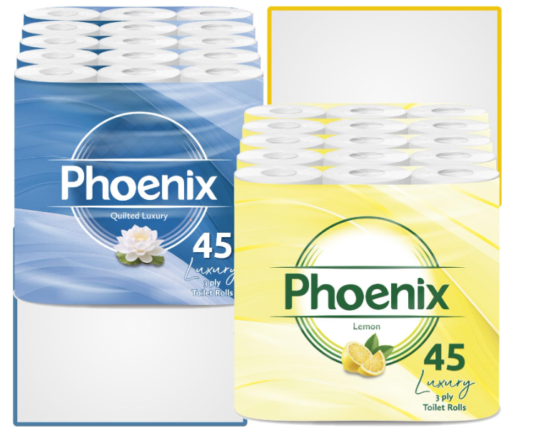 Phoenix 90 Toilet Rolls 3 Ply – Bulk Lemon & Unscented Quilted Luxury Variety Pack, Soft, Strong & Fresh Bathroom Tissue