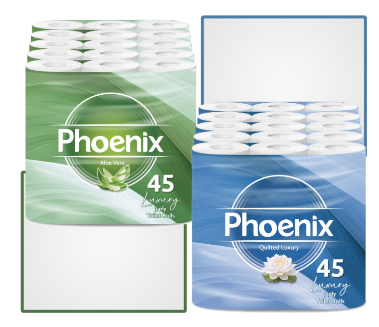 Phoenix 90 Toilet Rolls 3 Ply – Bulk Aloe Vera & Unscented Luxury Quilted Variety Pack, Soft, Strong & Fresh Bathroom Tissue