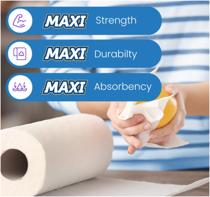 Phoenix MAXI 3-Ply Kitchen Towels – 12 Super-Sized Household Rolls | Ultra Absorbent & Strong | Triple Layer Design for Tough Cleaning Tasks