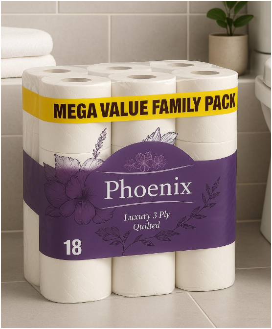Phoenix 18 Rolls 3 Ply Quilted Toilet Paper – Soft, Strong & Family Value Pack