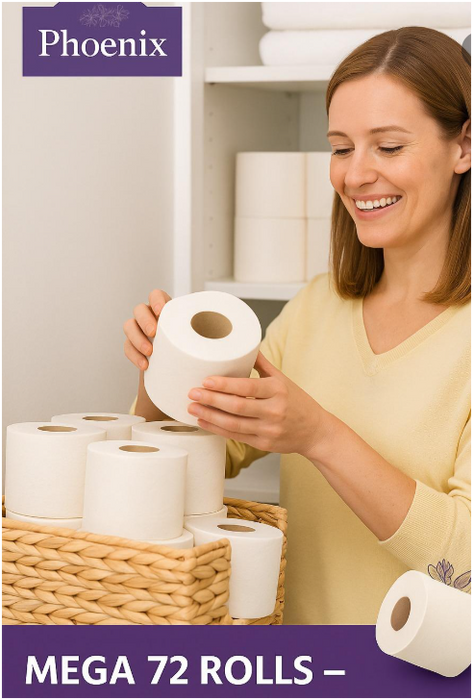 Phoenix 36 Rolls 3-Ply Toilet Paper – Soft, Strong & Quilted Family Pack