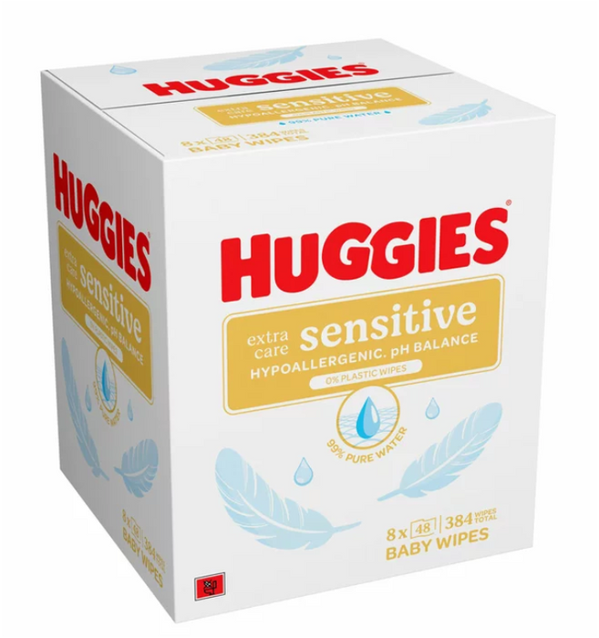 Huggies Plastic Free Extra Care Baby Wipes – 8 x 48 Wipes