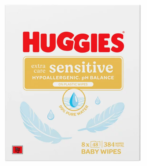 Huggies Plastic Free Extra Care Baby Wipes – 8 x 48 Wipes