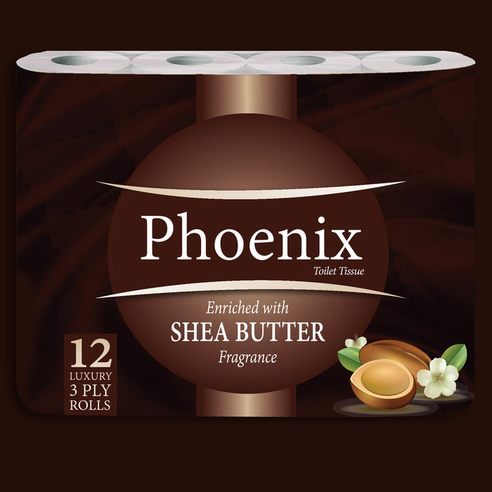 Phoenix Soft Shea Butter Fragranced Quilted White 3 Ply Toilet Paper (12 Pack)