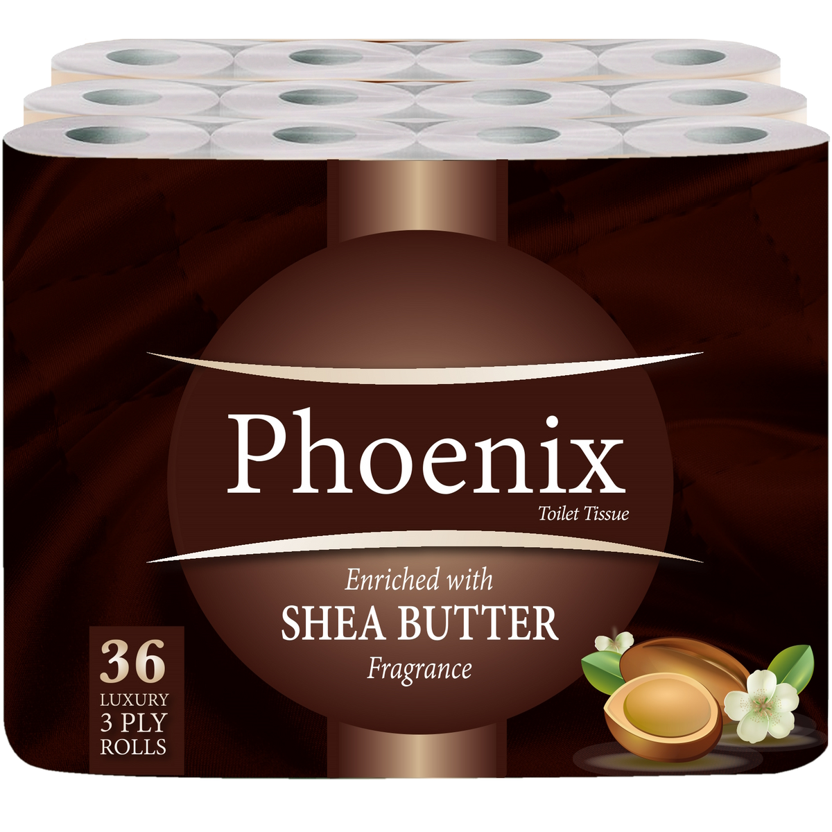 Phoenix Soft Shea Butter Fragranced Quilted White 3 Ply Toilet Paper