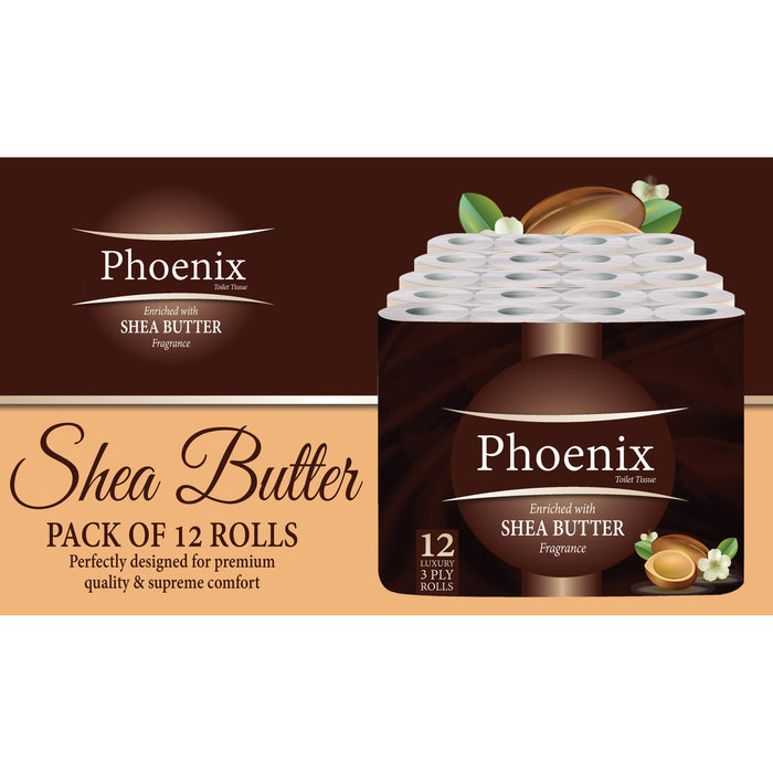 Phoenix Soft Shea Butter Fragranced Quilted White 3 Ply Toilet Paper (12 Pack)