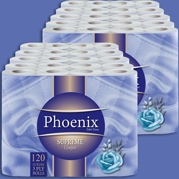 120 Roll Phoenix Soft Supreme Luxury Quilted 3 Ply Non-Fragranced Toilet Rolls