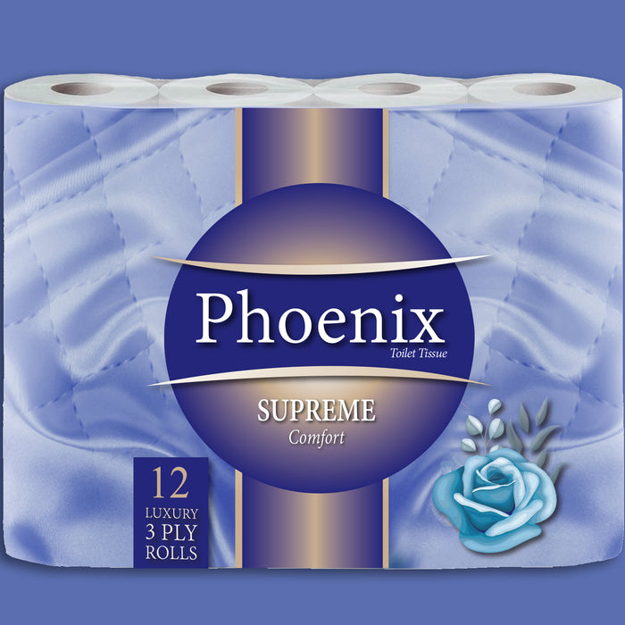 12 Roll Phoenix Soft Supreme Luxury Quilted 3 Ply Non-Fragranced Toilet Rolls