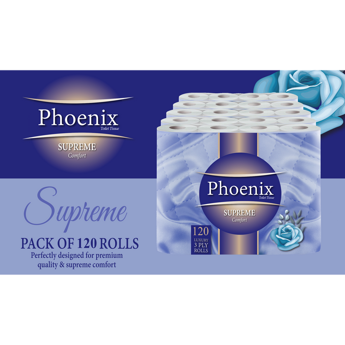 120 Roll Phoenix Soft Supreme Luxury Quilted 3 Ply Non-Fragranced Toilet Rolls